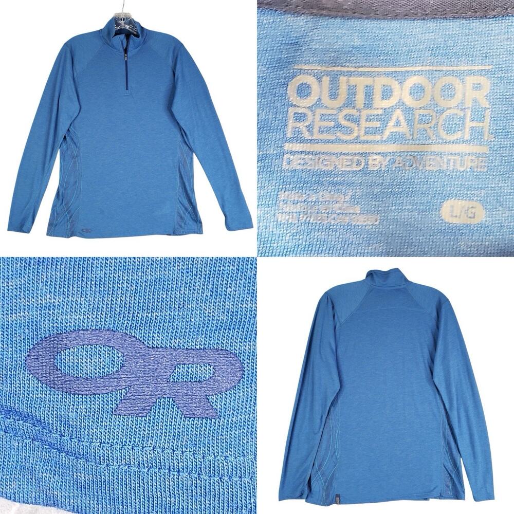 Oudoor Research Shirt Womens Large Blue Wool Blend Lightweight Base Layer Flaw
